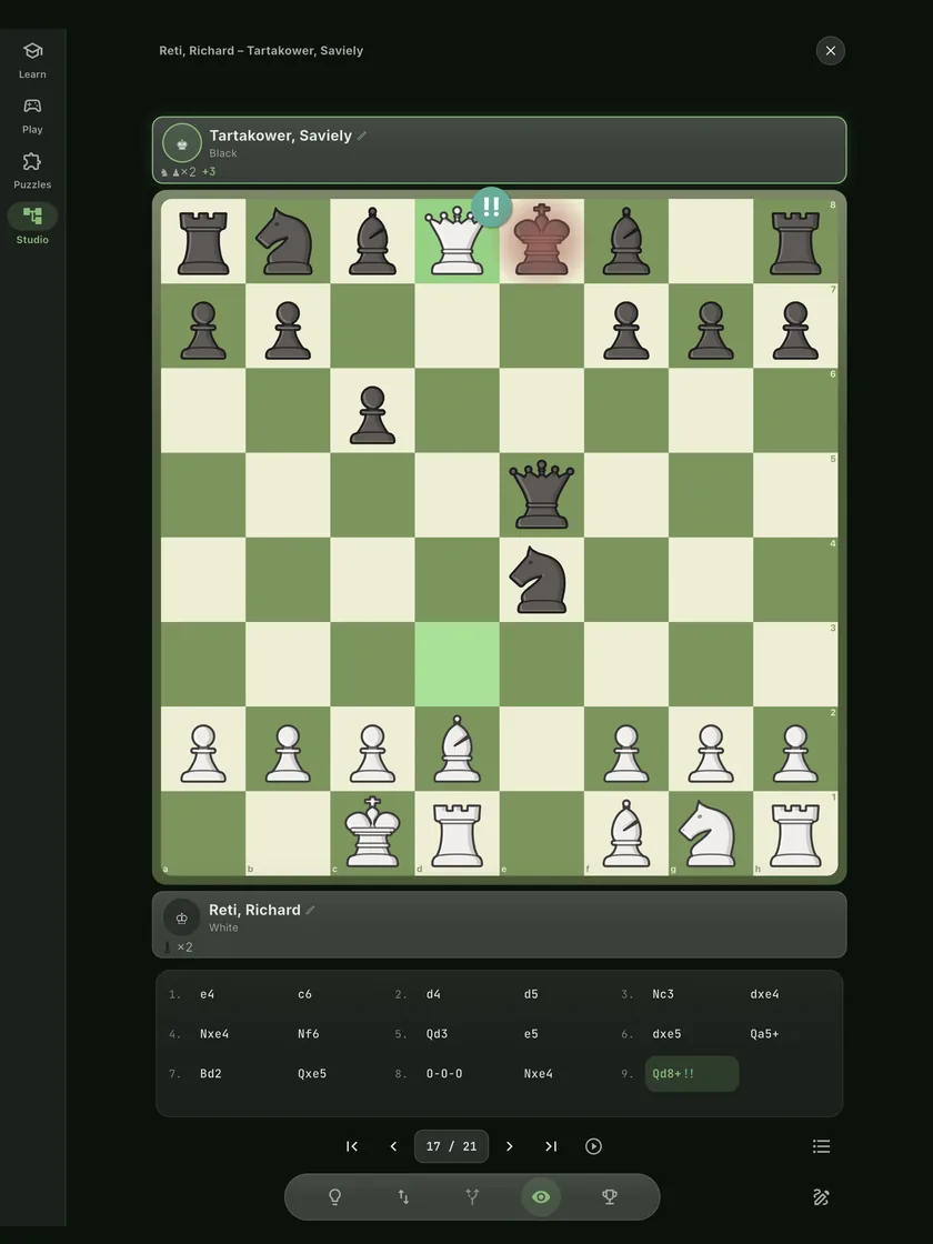 Réti against Tartakower on iPad