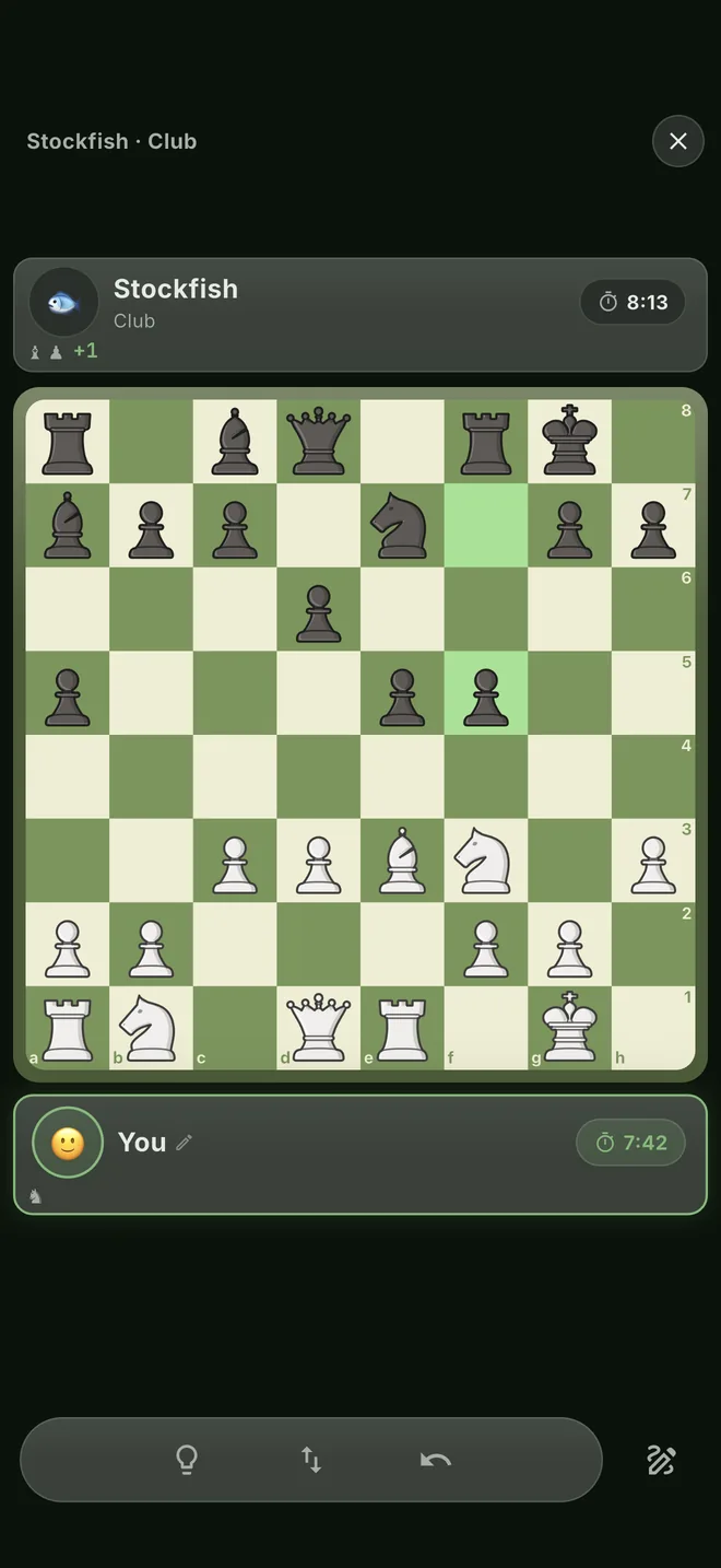 A game against Stockfish with clocks